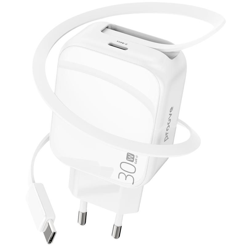 Wall Charger Type-C 30W With Retractable Cable W