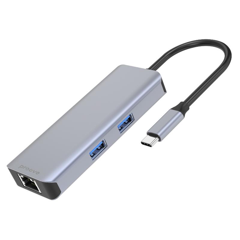 Type-C-HUB 6 in 1 (2*USB3.0 + SD/TF + RJ45 + HDMI) Silver