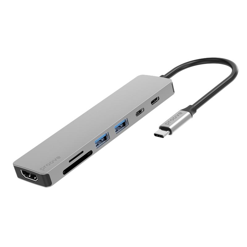 Type-C-HUB Type-C to 2*USB3.0 + USBC +HDMI + PD +SD/TF (7 in 1) Silver