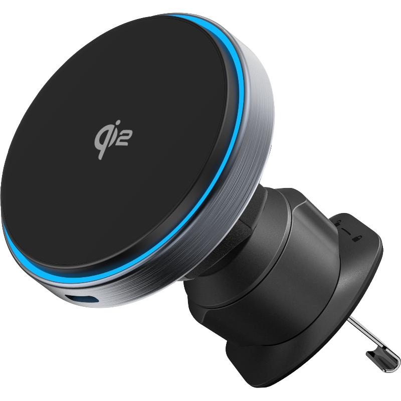 Car Mount With Wireless Charger Qi2 15W Gray